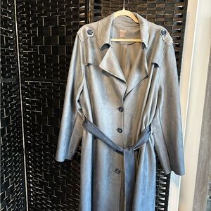 Elegant Silver to Blue Faux Suede Women's Trench Coat